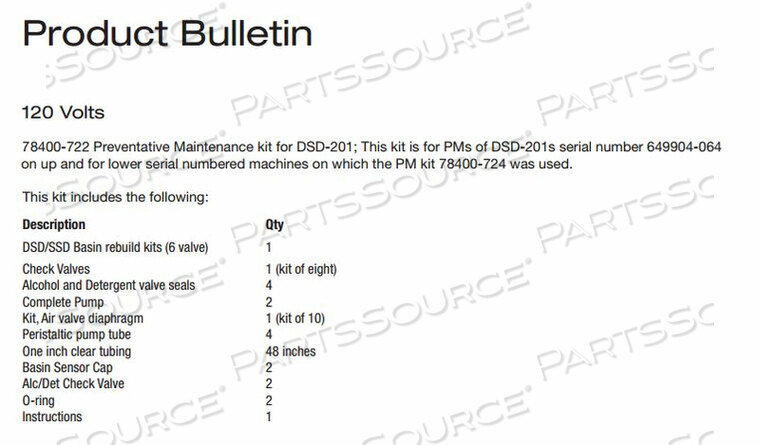 Replaces Medivators (Cantel Medical) (now STERIS) 78400722PM KIT FOR DSD-201 MEDIVATORS