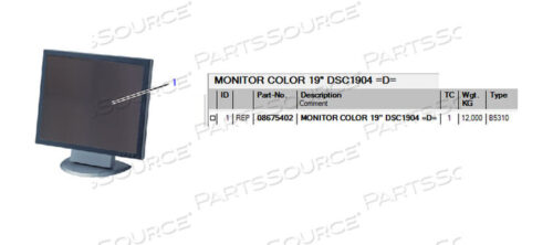 Replaces Siemens Medical Solutions 8675402MONITOR COLOR 19 DSC1904 =D=