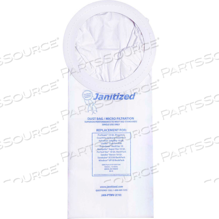 PERFECT VAC PAPER VACUUM BAG - PB1001 BACKPACK 10 QT.