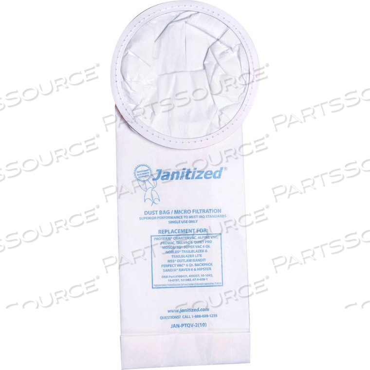 MOSQUITO PAPER VACUUM BAG FOR MOSQUITO SUPER VAC, SUPER HEPA BP 6 QT.