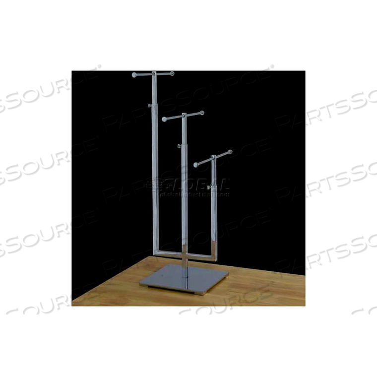 3-TIER JEWELRY STAND, ADJUSTABLE, 11-18, 15- 25 & 18- 29 H, METAL, CHROME