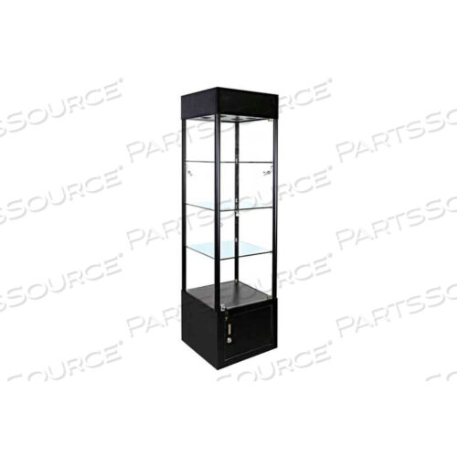 OEM#: KDWA-001LIGHTED GLASS TOWER SHOWCASE - FULLY ASSEMBLED - 20W X 12DX 73H - BLACK by Amko Displays LLC