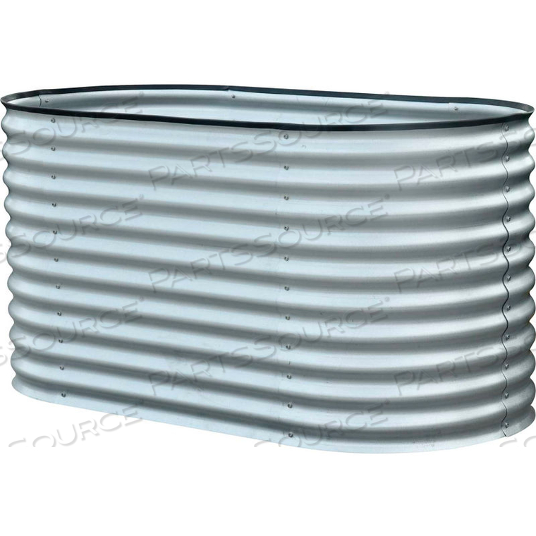 HANOVER GALVANIZED STEEL OVAL RAISED PLANTER BED, 31.5D X 63W X 32.2H, SILVER