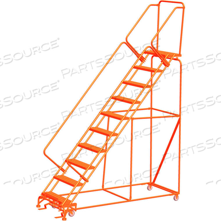 OEM#: SW630G-O6 STEP 24W STEEL SAFETY ANGLE ORANGE ROLLING LADDER W/ HANDRAILS, SERRATED TREAD by Ballymore