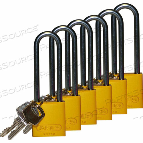 OEM#: 123287ALUMINUM LOCKOUT PADLOCK, 3, YELLOW, 6/PACK by Brady Americas