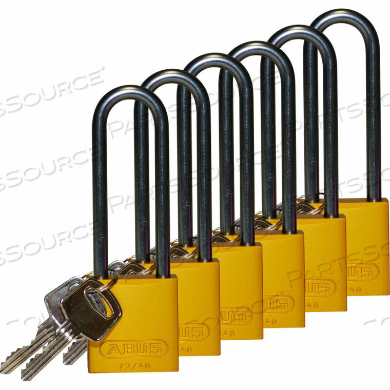 OEM#: 123287ALUMINUM LOCKOUT PADLOCK, 3, YELLOW, 6/PACK by Brady Americas