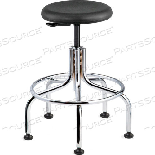 POLYURETHANE SHOP STOOL - BLACK WITH CHROME STEEL BASE - 23-28H - VERSA SERIES