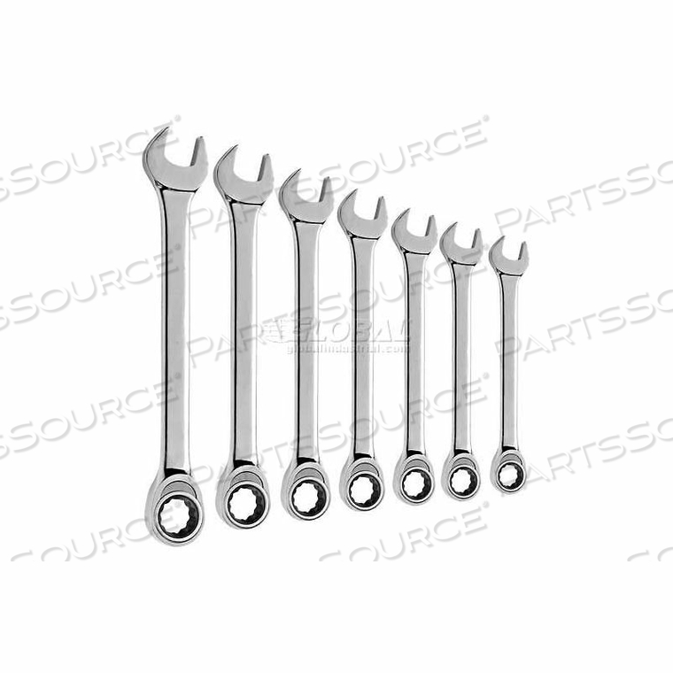 7 PIECE METRIC NON-REV. RATCHETING COMBO WRENCH SET, 12 PT