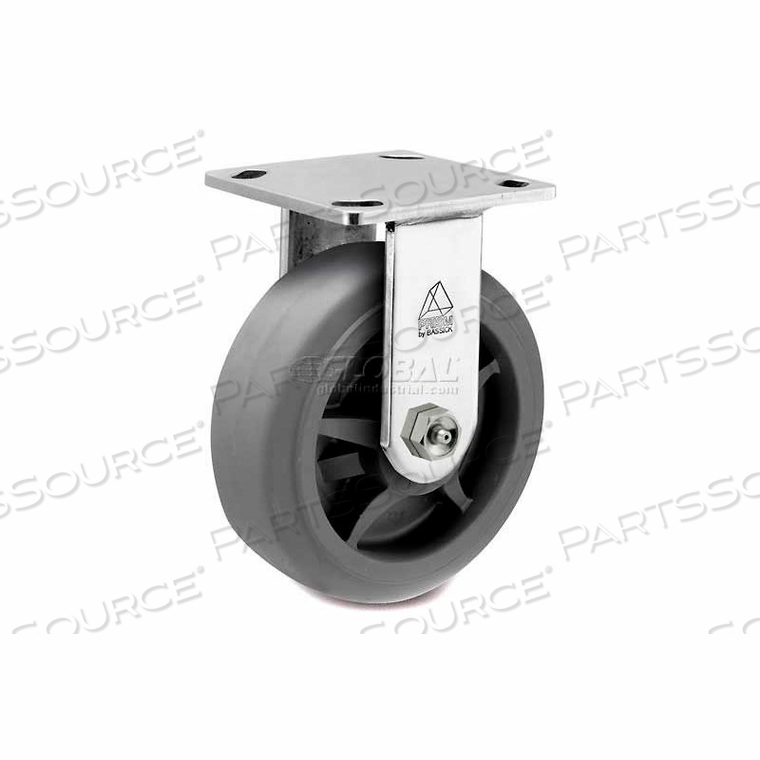 PRISM STAINLESS STEEL RIGID CASTER - THERMAL PLASTIC RUBBER - FLAT TREAD - 4 DIA.