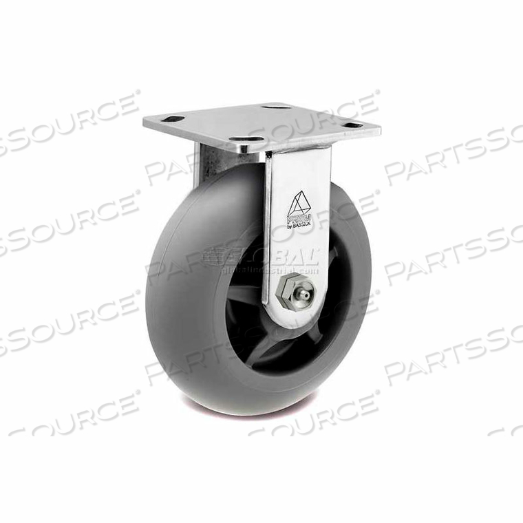PRISM STAINLESS STEEL RIGID CASTER - THERMAL PLASTIC RUBBER - ROUND TREAD - 6 DIA.