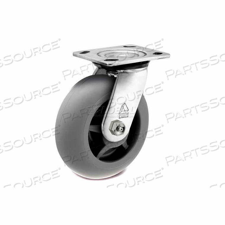 PRISM STAINLESS STEEL SWIVEL CASTER - THERMAL PLASTIC RUBBER - ROUND TREAD - 4 DIA.