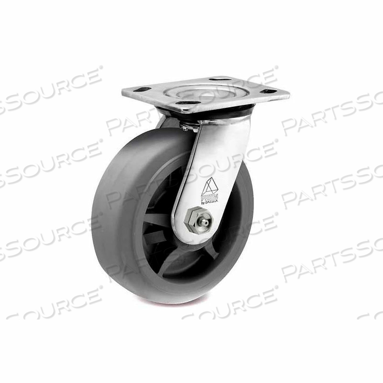 PRISM STAINLESS STEEL SWIVEL CASTER, THERMAL PLASTIC RUBBER, FLAT TREAD - 4 DIA.