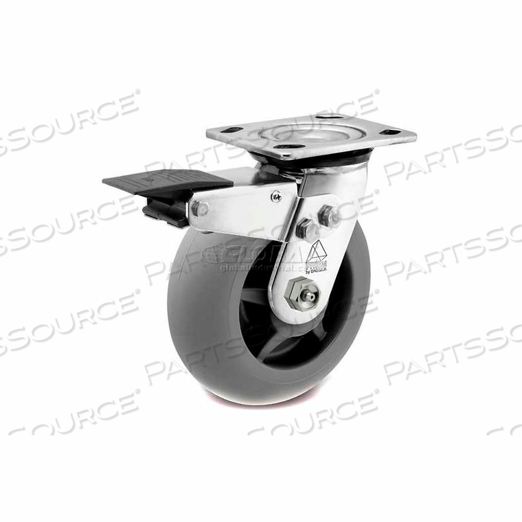 PRISM STAINLESS STEEL TOTAL LOCK SWIVEL CASTER - THERMAL PLASTIC RUBBER - ROUND TREAD - 4