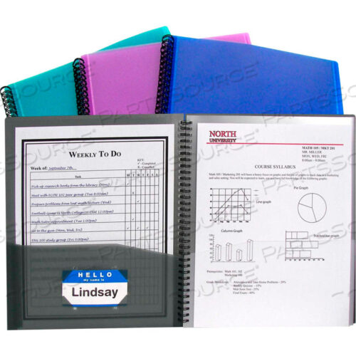 8-POCKET SPIRAL-BOUND POLY PORTFOLIO, ASSORTED COLOR, 12 CLIPBOARDS/SET