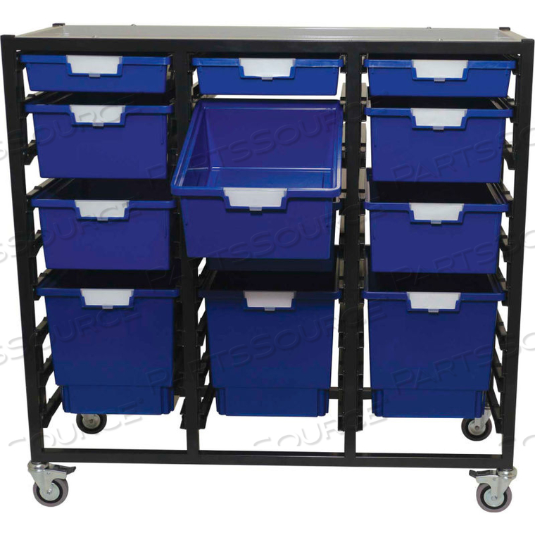 STORSYSTEM METAL TOTE CART -12 STANDARD WIDTH GREEN TOTES 43-3/8 X 17-7/8 X 40-3/4