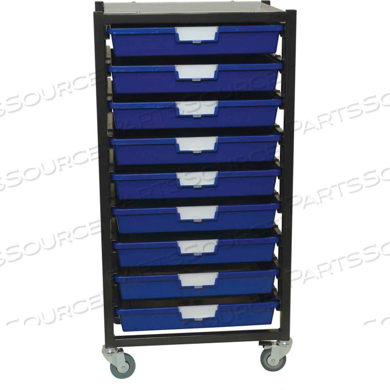 STORSYSTEM METAL TOTE CART - 9 EXTRA WIDE GREEN TOTES 21-7/8 X 17-7/8 X 40-3/4