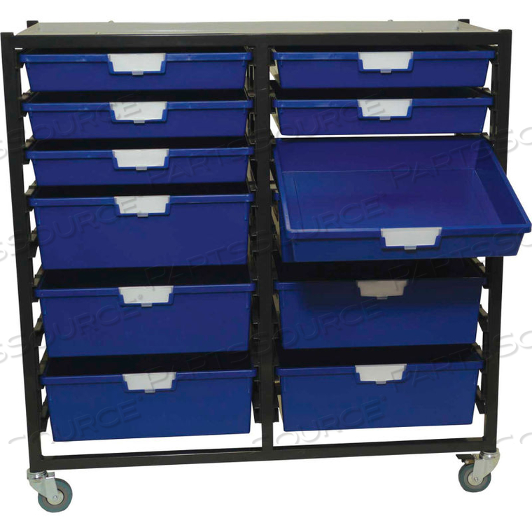 STORSYSTEM METAL TOTE CART -12 EXTRA WIDE LIGHT GRAY TOTES 41-3/4 X 17-7/8 X 40-3/4