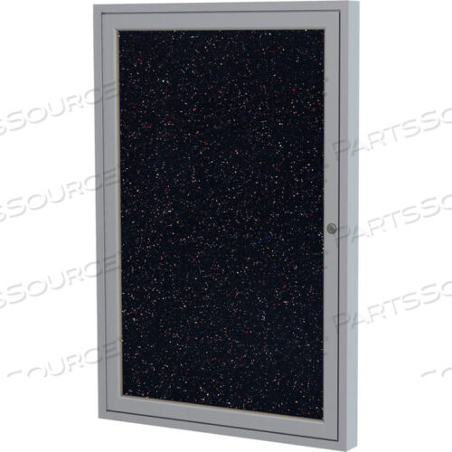 ENCLOSED BULLETIN BOARD - 1 DOOR - CONFETTI RECYCLED RUBBER W/SILVER FRAME - 36 X 36