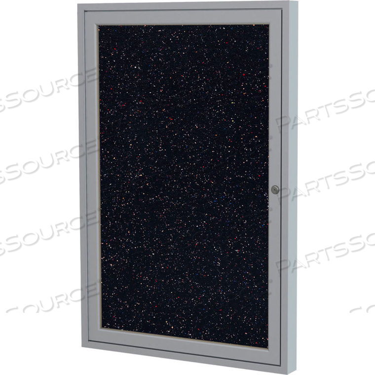 ENCLOSED BULLETIN BOARD - 1 DOOR - CONFETTI RECYCLED RUBBER W/SILVER FRAME - 36 X 36