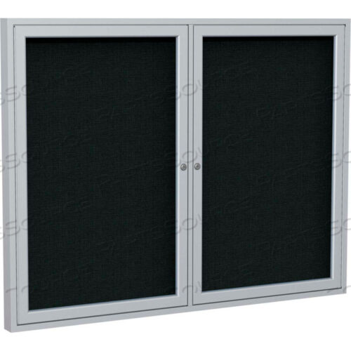 ENCLOSED BULLETIN BOARD - 2 DOOR - BLACK FABRIC W/SILVER FRAME - 36 X 48