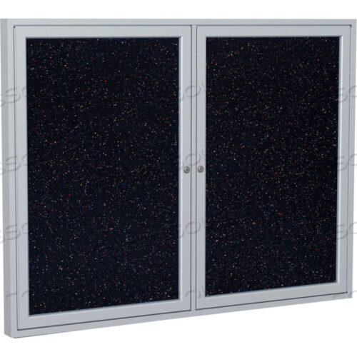 RECYCLED RUBBER 2-DOOR ENCLOSED BULLETIN BOARD WITH SILVER FRAME, 48L X 60W