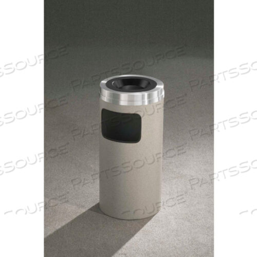 17 GALLON ASH/TRASH RECEPTACLE W/SAND COVER, SATIN BLACK/SATIN ALUMINUM LID