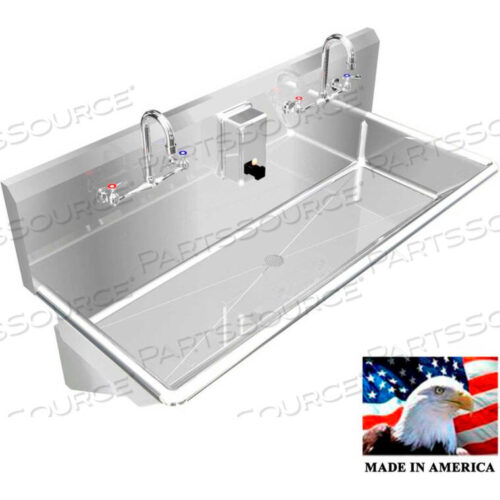 OEM#: 021M48208BSTAINLESS STEEL SINK, 2 STATION W/MANUAL FAUCETS WALL MOUNTED 48 L X 20 W X 8 D by Best Sheet Metal, Inc.