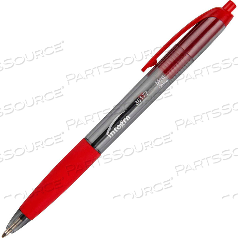 RUBBER GRIP RETRACTABLE PEN, NON-REFILLABLE, MEDIUM, RED BARREL/INK, DOZEN