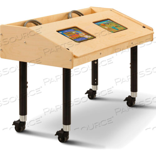 ADJUSTABLE HEIGHT DUAL TABLET WOODEN TOP TABLE - MOBILE