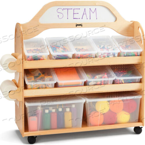 STEAM WOODEN MULTIMEDIA CART WITH TUBS AND LIDS - 46.5W X 20D X 51.5H