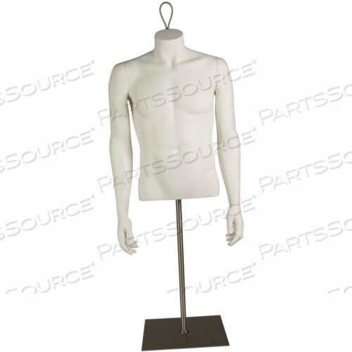 CLIP IN MALE TORSO, HEADLESS, ARMS AT SIDE -WHITE