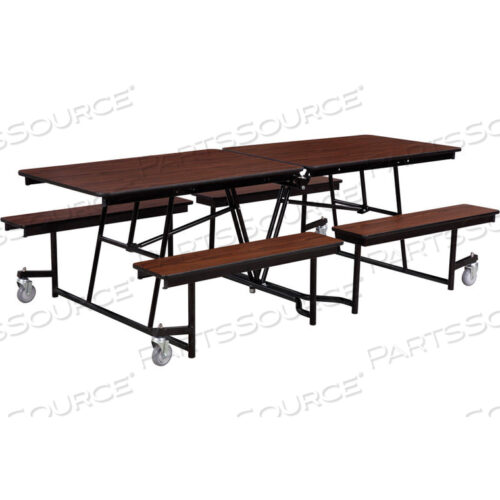 OEM#: MTFB12-MDPEPCWTWT12 MOBILE CAFETERIA TABLE WITH BENCHES - MDF - WALNUT TOP/BLACK FRAME by National Public Seating