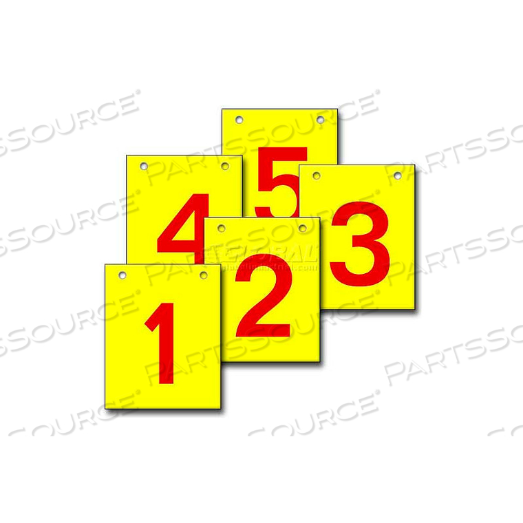 HANGING AISLE SIGN, VERTICAL, 2-SIDE, 1-5 RANGE, RD/YEL, 12L X 18H