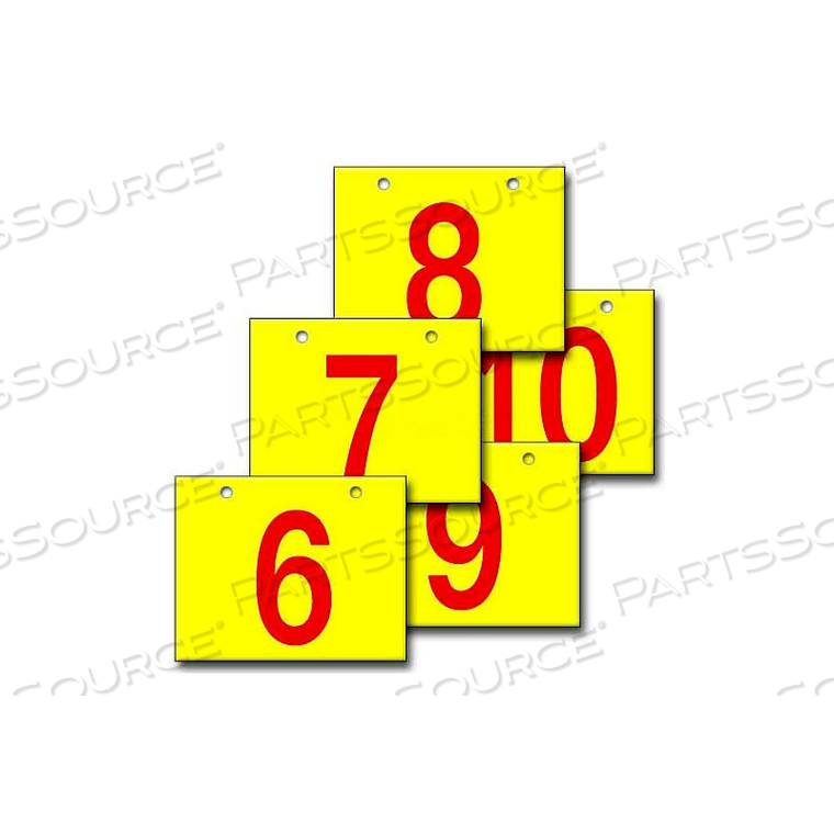 HANGING AISLE SIGN, HORIZONTAL, 1-SIDE, 6-10 RANGE, RD/YEL, 28L X 20H