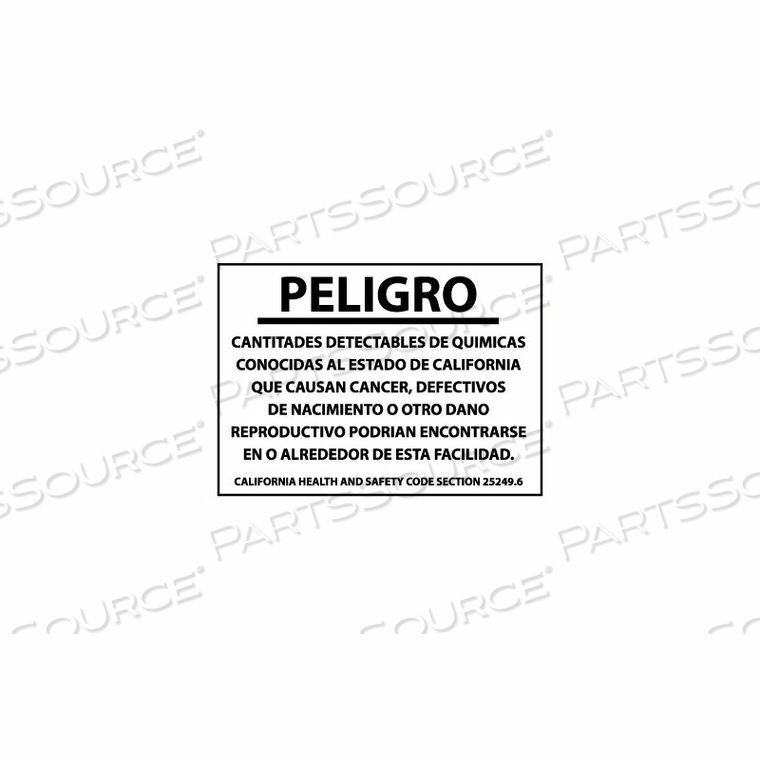 CALIFORNIA PROP 65 VINYL SIGN - PELIGRO CANTITADES DETECTABLES DE QUIMICAS