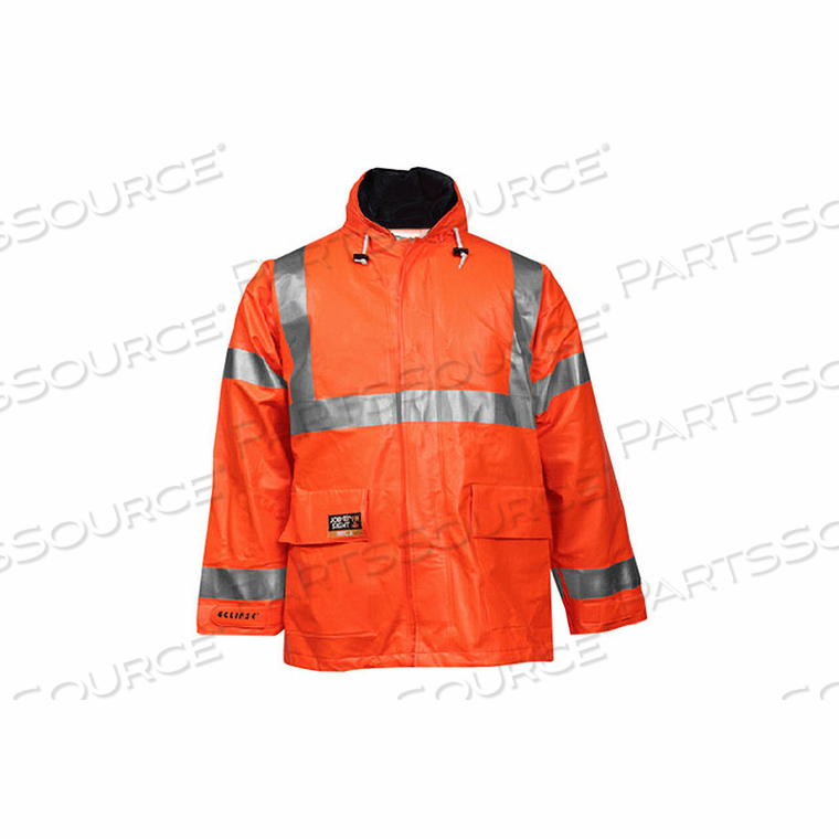 ECLIPSE HI-VISIBILITY FR HOODED COAT, ZIPPER, FLUORESCENT ORANGE/RED, XL