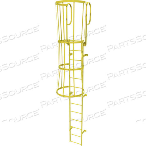 OEM#: WLFC1213-Y13 STEP STEEL CAGED WALK THROUGH FIXED ACCESS LADDER, YELLOW by Tri-Arc