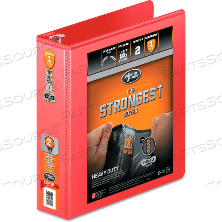 HEAVY DUTY ROUND RING VIEW BINDER WITH EXTRA DURABLE HINGE, 2 CAPACITY, RED