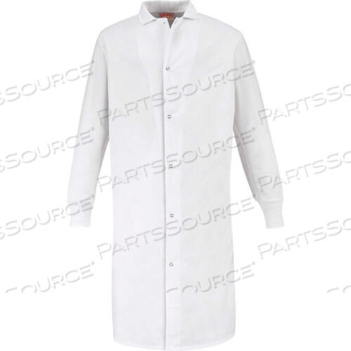 OEM#: KS60WHRGMRED KAP GRIPPER-FRONT BUTCHER COAT W/KNIT CUFFS, POCKET-LESS, SPUN POLYESTER, WHITE, M by VF Imagewear, Inc.