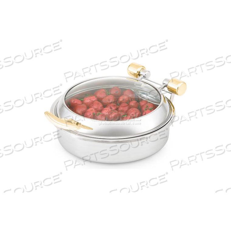 GLASS INDUCTION CHAFER - BRASS TRIM STAINLESS STEEL FOOD PAN