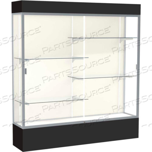 SPIRIT LIGHTED DISPLAY CASE 72W X 80H X 16D PLAQUE BACK SATIN FINISH BLACK BASE & TOP