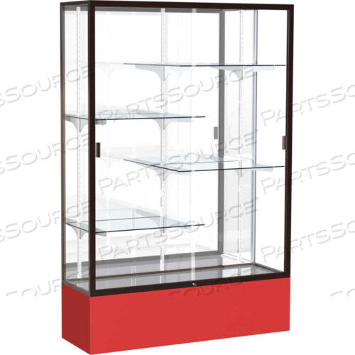 SPIRIT DISPLAY CASE RED BASE, BRONZE FRAME, MIRROR BACK 48W X 16D X 72H