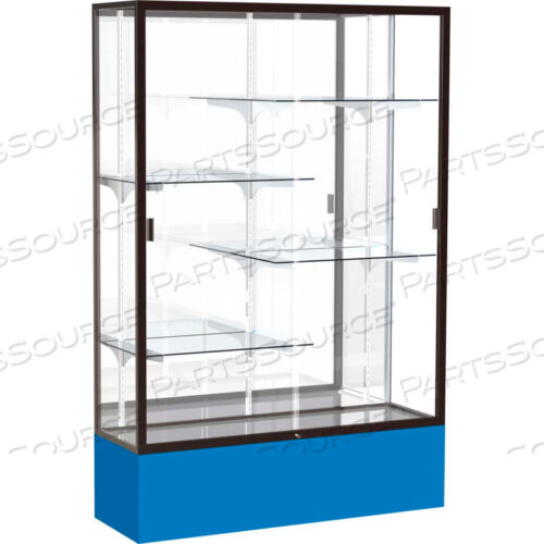 SPIRIT DISPLAY CASE ROYAL BLUE BASE, BRONZE FRAME, MIRROR BACK 48W X 16D X 72H