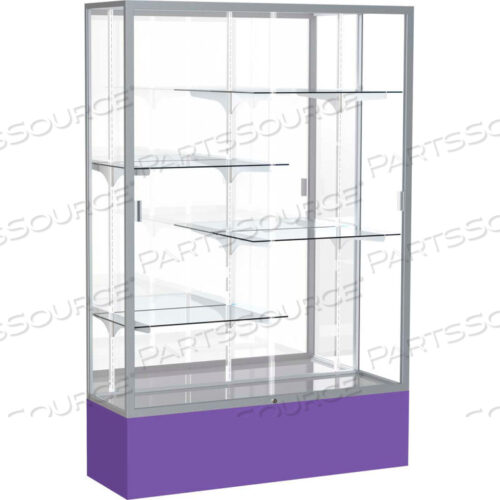 SPIRIT DISPLAY CASE PURPLE BASE, SATIN FRAME, MIRROR BACK 48W X 16D X 72H