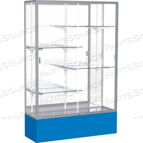 SPIRIT DISPLAY CASE ROYAL BLUE BASE, SATIN FRAME, MIRROR BACK 48W X 16D X 72H