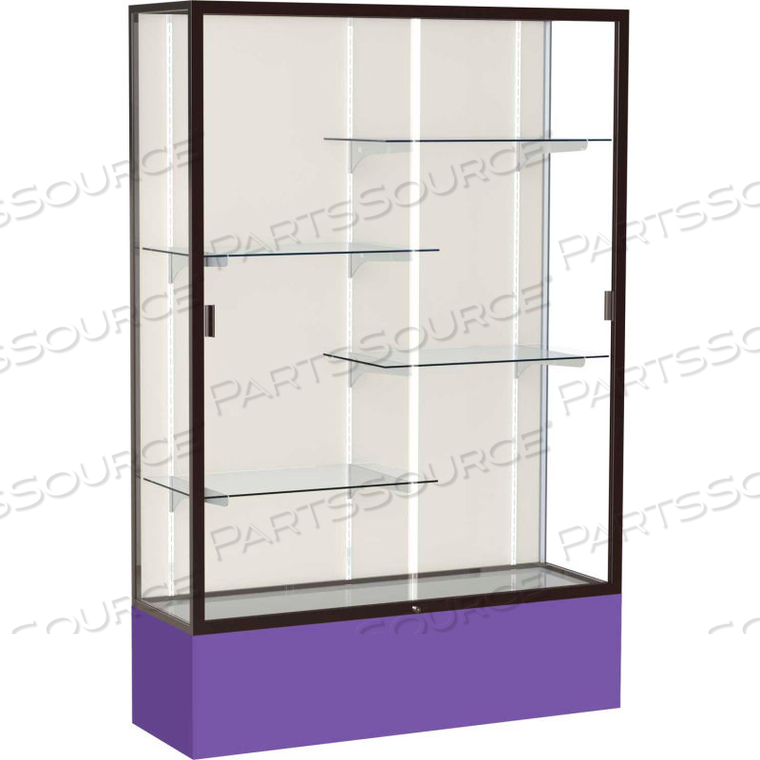 SPIRIT DISPLAY CASE PURPLE BASE, BRONZE FRAME, FABRIC BACK 48W X 16D X 72H