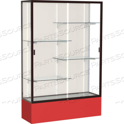 SPIRIT DISPLAY CASE RED BASE, BRONZE FRAME, FABRIC BACK 48W X 16D X 72H