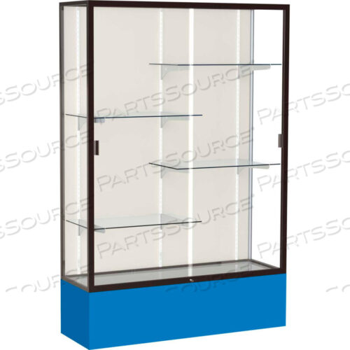 SPIRIT DISPLAY CASE ROYAL BLUE BASE, BRONZE FRAME, FABRIC BACK 48W X 16D X 72H
