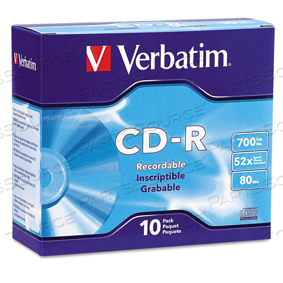 OEM#: 94935CD-R RECORDABLE DISC, 700 MB/80 MIN, 52X, SLIM JEWEL CASE, SILVER, 10/PACK by Verbatim