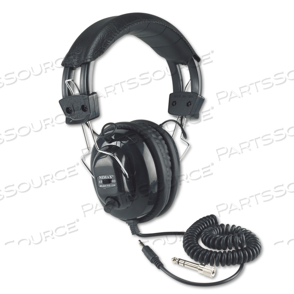 DELUXE STEREO HEADPHONES W/MONO VOLUME CONTROL, 6 FT CORD, BLACK